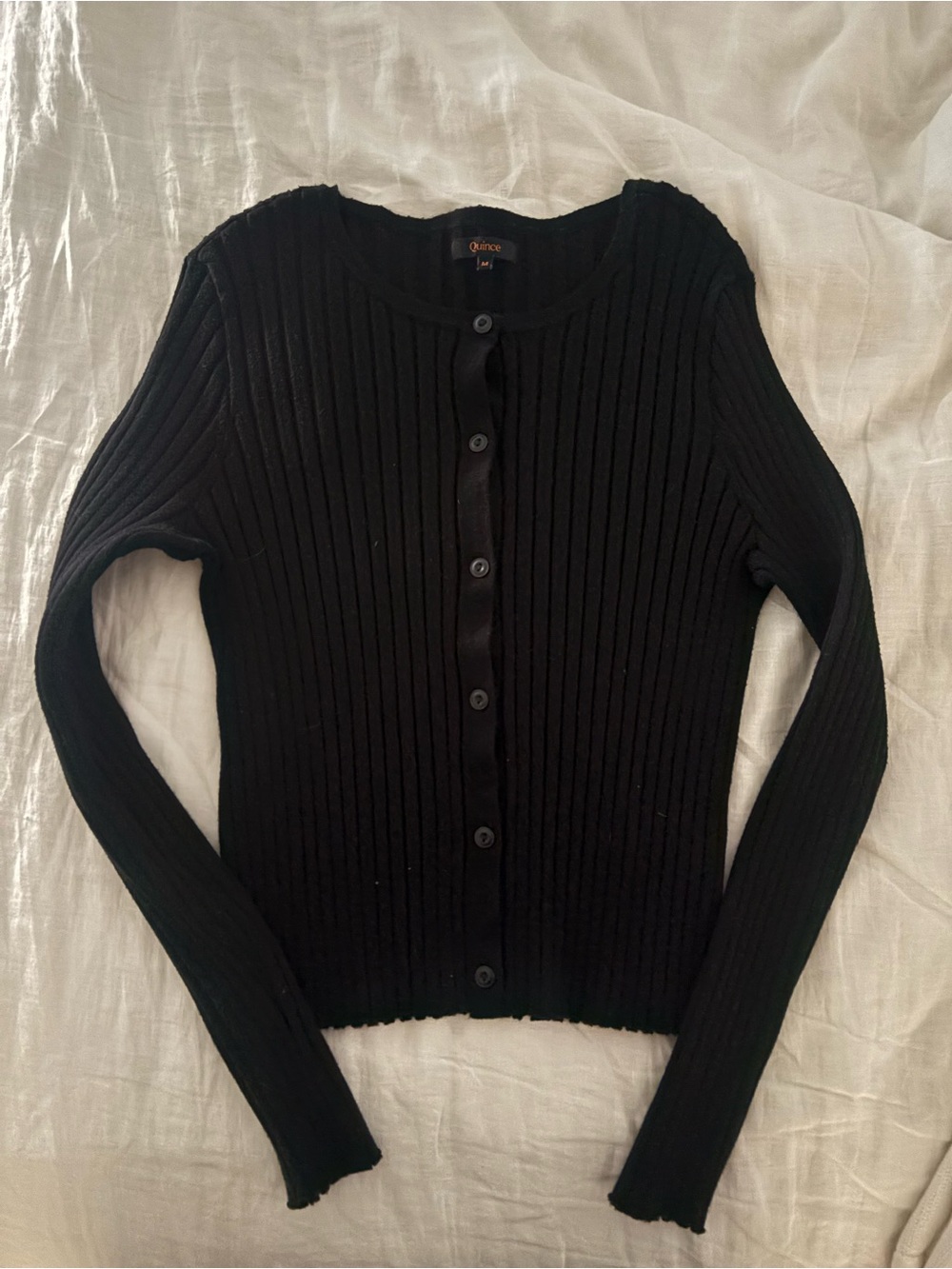 Quince Black Ribbed Button-Front Cardigan